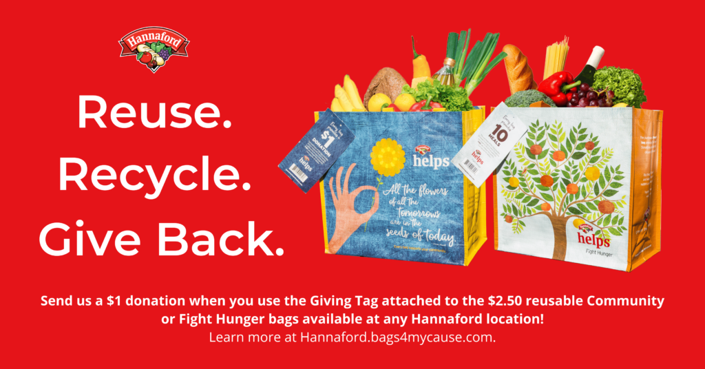 Hannaford Giving Tag Program informational image showcasing the bag design